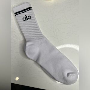 ALO Yoga White Athletic Socks with Black Stripe tall